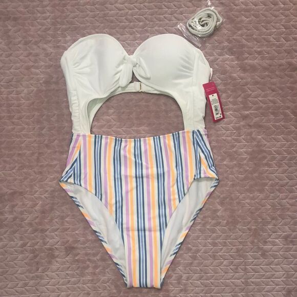Xhilaration One Piece Monokini Striped Swimsuit - Picture 1 of 6